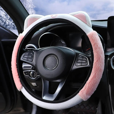 Cute Cartoon Plush Kitten Warm Car without Inner Ring Steering Wheel Cover Car Accessories Suitable for 14.5-15INCH