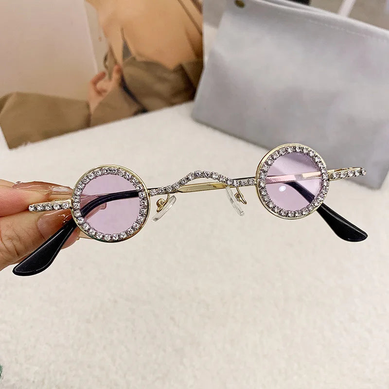 Fashion Diamond Round Sunglasses Women Luxury Rhinestone Shades UV400 Sun Glasses Female Punk Brand Designe Eyewear Men Eyeglass