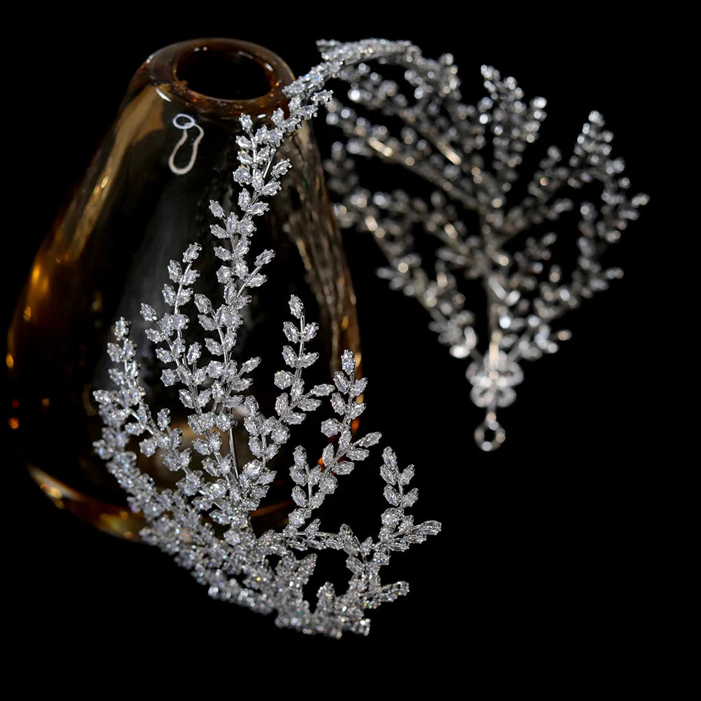 ASNORA New Tiara Cubic Zirconia Crown Diadema Bridal Wedding Hair Accessories CZ Leaf Crystal Headbands Couronne Party Jewelry