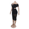 S10632 Sexy Slimming Mesh Splice Bum Covering Visibility Elastic Off-Shoulder 2-Piece Set European And American Style