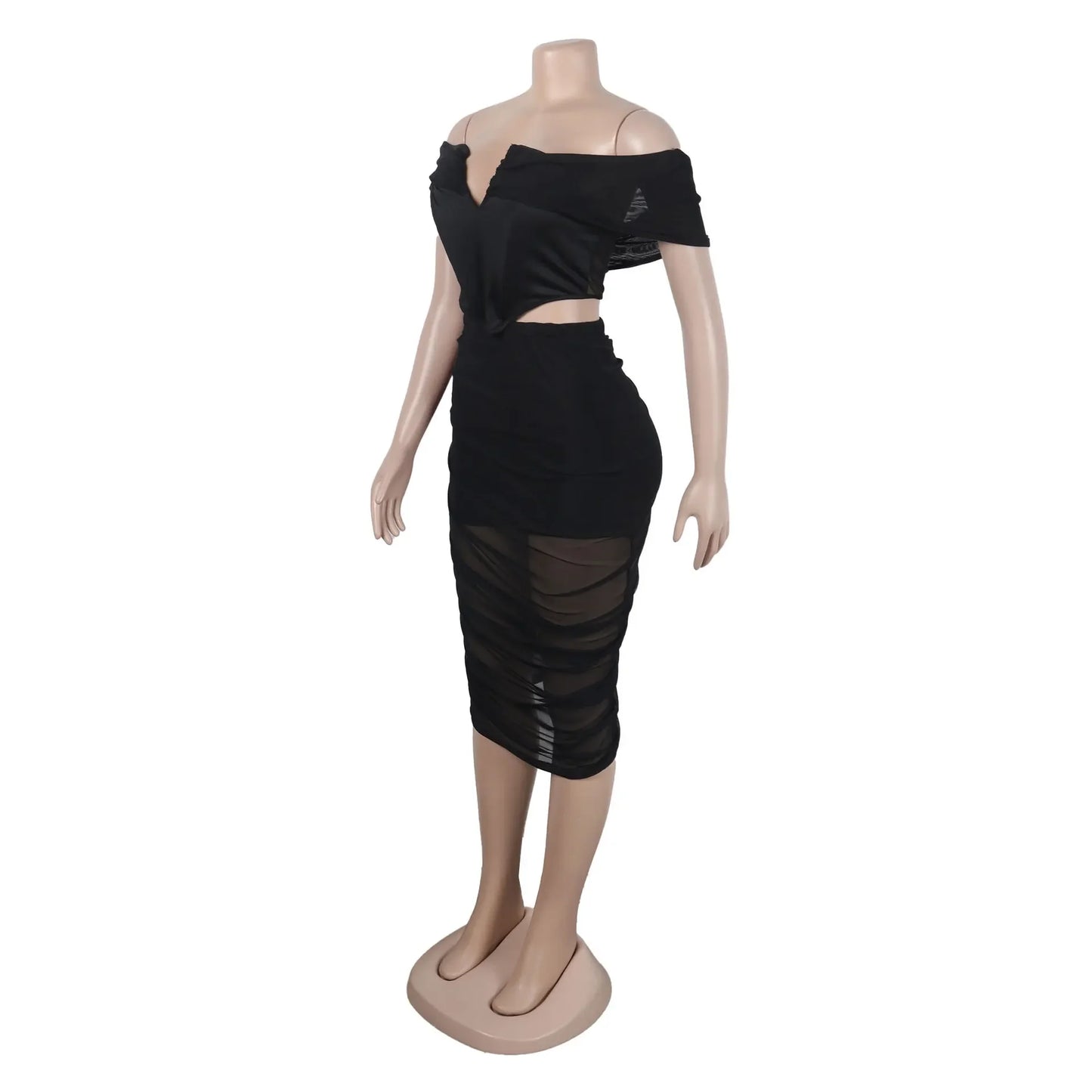 S10632 Sexy Slimming Mesh Splice Bum Covering Visibility Elastic Off-Shoulder 2-Piece Set European And American Style