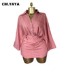 CM.YAYA Fashion Women's Set Full Sleeve Turn-down Collar T-shirt and Skirts Shorts 2025 Chic Two 2 Piece Sets Outfit Tracksuits