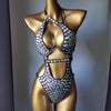 Rhinestones Bathing Suit for Women Cut Out Swimwear Backless Swimming Suit