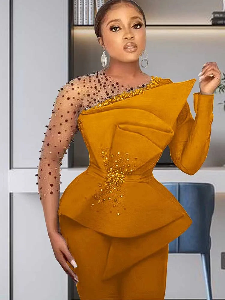 Spring 2 Pieces Set for Woman Pearl Top with Sleeves Pants Suit Women Outfit Elegant Classy Evening Wholesale Dropshipping