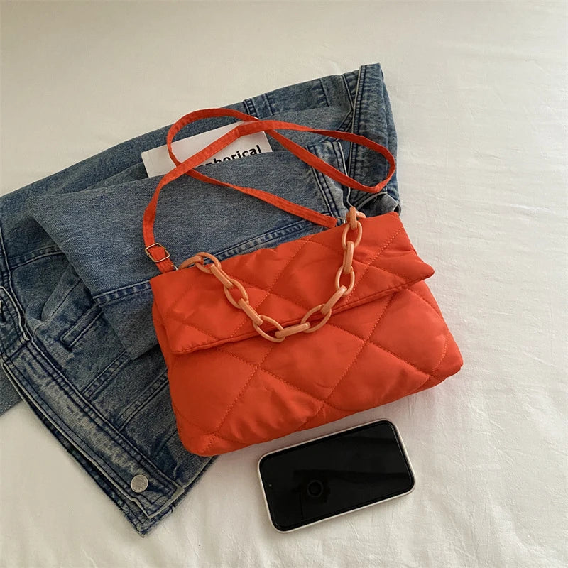 Acrylic Chain Crossbody Square Bags Casual Flap Women Commute Bags Quilted All-match Winter Large Capacity for Girls Shopping