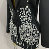 Sparkly Crystal Chains Pearls Long Sleeve Mini Dress 2025 Women Birthday Evening Party Nightclub Outfit Singer Wedding Costume
