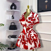 CM.YAYA Leaf Printed Women's Set Short Sleeve Bowknot Hem Blouse Shirt and Pleated Mini Skirts Suit 2023 Two 2 Piece Sets Outfit