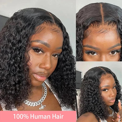200% Density  Bob Wigs Short Pixie Cut Water Wave Wigs Human Hair Natural Black Brazilian Deep Curly Wigs For Black Woman  ﻿