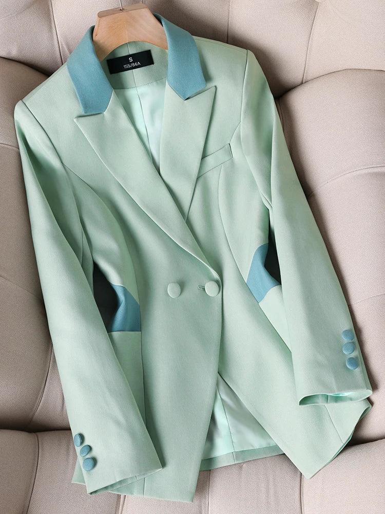 New Spring Autumn Green White Women Slim Blazer Long Sleeve Single Breasted Office Ladies Business Work Wear Formal Jacket Coat