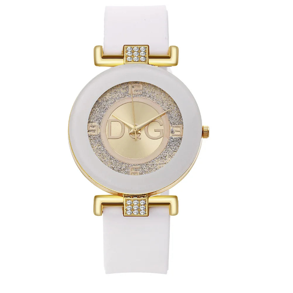 Luxury Top Famous Designer DQG Brand Women Watches White Silicone Bracelet Diamond Digital Ladies Waterproof Quartz Wristwatches