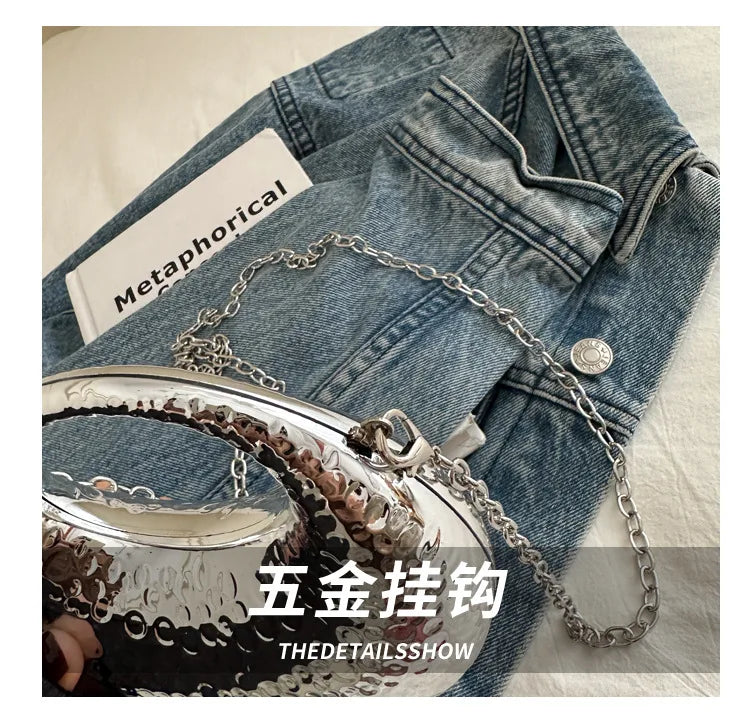 New Gold Silver Fashion Acrylic Moon Women's Handbags Luxury Ladies Clutch Bags Dinner Bag with chain 2024