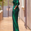 Bonboho Women's Solid Color Jumpsuit Deep V-neck Three-Quarter Sleeves High Waist Wide Leg Oe-piece Suit Summer Casual Jumpsuits