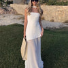 TARUXY Fashion Strapless Dress With Ribbon Female Elegant Sleeveless Mesh Beach Vacation Long Dress 2025 Spring New Women Dress