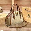 Khaki Retro Leather Women's Handbag Fashion Geometric Floral Girls Shoulder Bag Hundred Splicing Color Collision Girls Crossbody