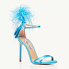 Summer new feather flower silk ribbon sexy open-toe sandals thin high-heeled banquet dress fashionable large-size women's shoes