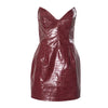 Luxury Leather Strapless Short Dress Women's Hot Summer Backless Sexy Party Curvy Dresses 2025 Evening Red Brown Hip Pacage  Y2K