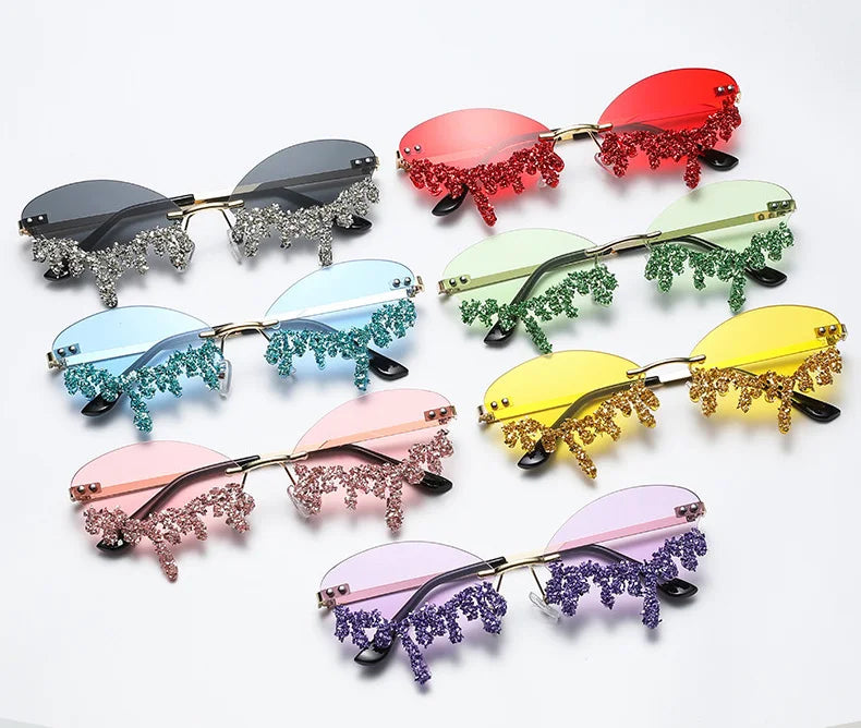 Diamond Rimless Sunglasses Women Luxury Brand Rhinestone Sun Glasses Ladies Sexy Tear Shape Punk Party Eyewear gafas de sol