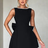 Elegant Pearl Bow Backless Short Dress Women's Sleeveless Party Cute Mini Dresses Black White Pink Chic Birthday Evening Y2K New