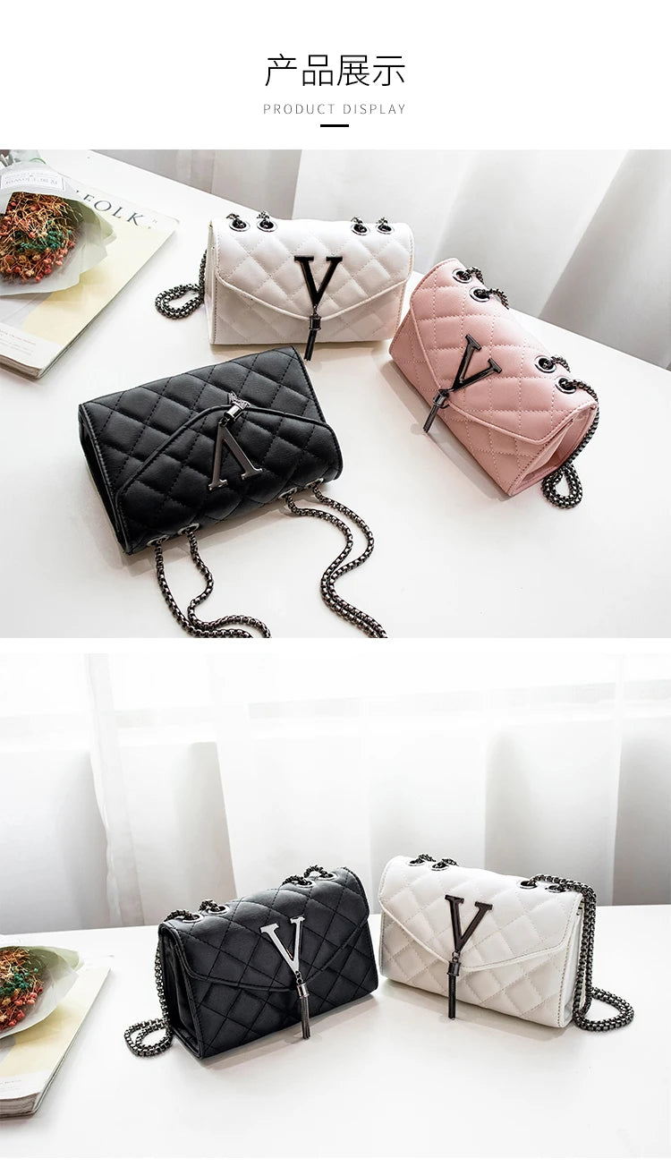 Black Luxury Handbags And Purse Women PU Leather Messenger Shoulder Bag Plaid Female Crossbody Bag Tassel Quilted  Brand