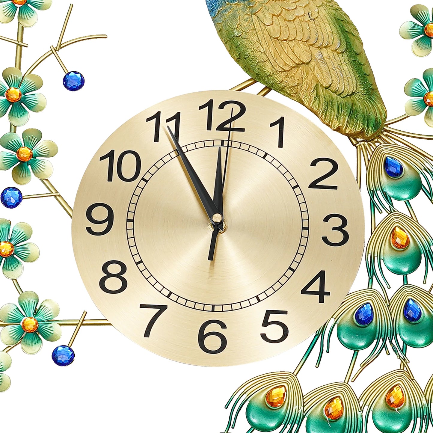 Luxury Peacock Wall Clock Metal 3D Art Decoration Wall Clock 8.26Inch Silent Quartz Scanning Movement Dining Room Decor