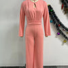 Znaiml Women O Neck Long Sleeve Straight Wide Leg Pants Rompers Office Lady Jumpsuits Pink Loose One Piece Overalls Streetwear
