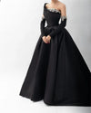 Bella Black Satin Beaded Robes De Soirée One Shoulder A-line Prom Dresses Customized Long Sleeves Floor-length Wedding Dress