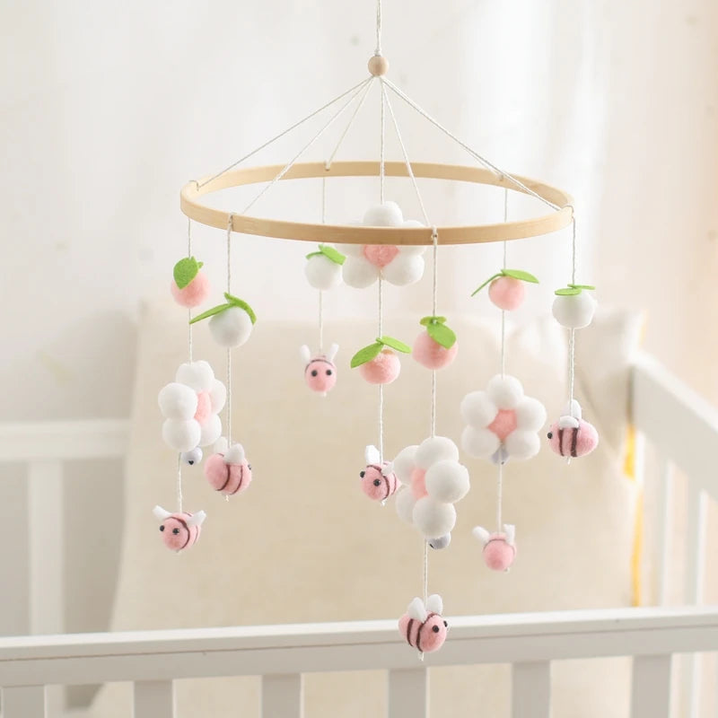 Baby Crib Mobile Bed Bell Rattle Toys Wooden Crochet Stars Pendant Bed Bell Toys Newborn Comfort Crib Bracket Hanging Toys Gifts