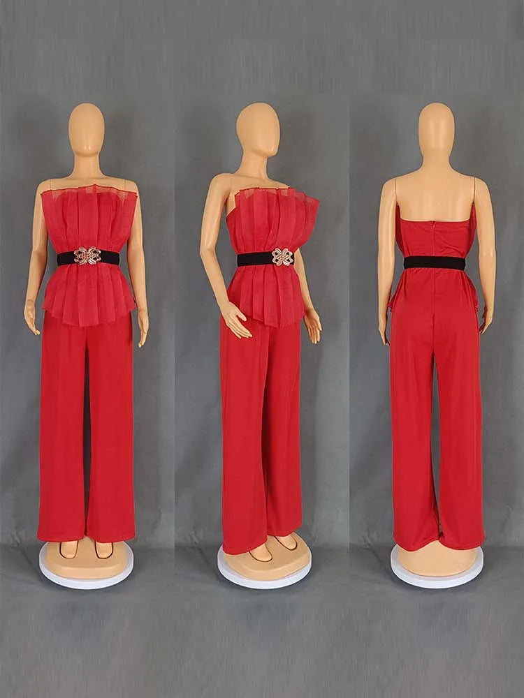Full Length for Women Elegant Summer Long Jumpsuits Evenings Party Sexy Tube Jumpsuit Ladies High Waist Strapless Jumpsuit