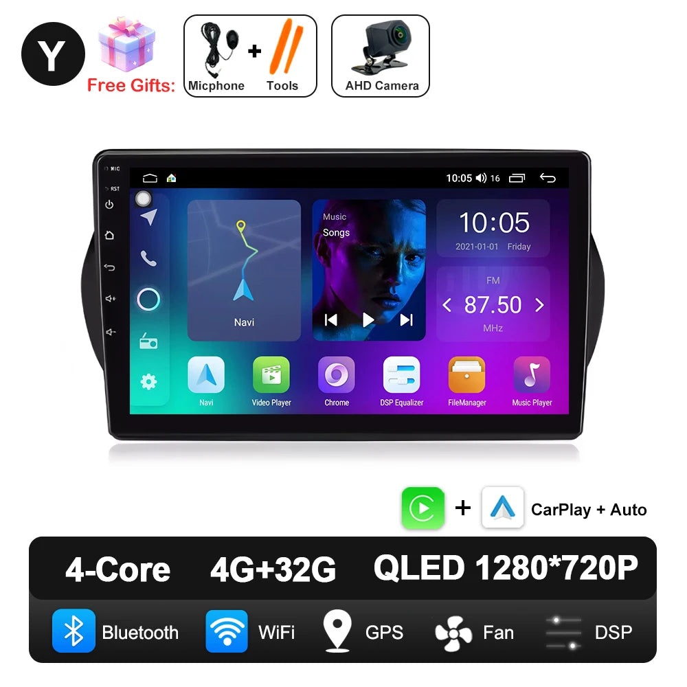 Android 14 For Fiat Fiorino Qubo Citroen Nemo Peugeot Bipper 2008 - 2017 Carplay Auto QLED Screen 4G Car Radio Multimedia Player
