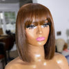 QVR 180 Density Full Machine Wig Highlight Brown Colored Bone Straight Human Hair Bob Wigs QVR Human Hair With Bangs For Women