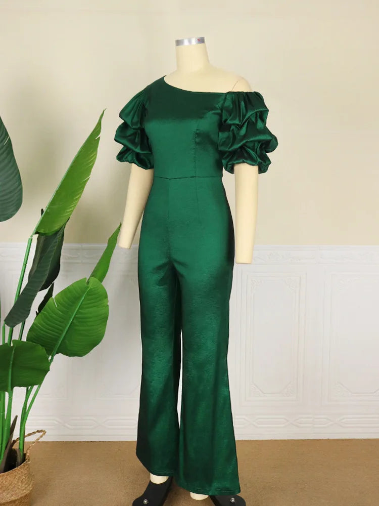 Jumpsuits Women One Piece Party Slim Fit Sexy Oblique Shoulder Wide Leg Long Pants Overalls Elegant Splice Rompers Evening