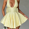 Women Halter Neck Short Dress Summer Jacquard Big Bow Backless Bandage Elegant Evening Party Dresses for Cocktail Prom Wedding