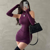 Summer Sexy High Neck Tight Dress Oversleeve Pleated Bottom Wrapped Hip Dress Women Bodycon