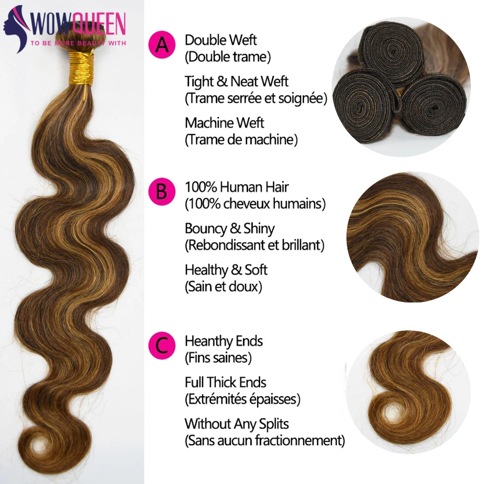 P4/27 Highlight Body Wave Bundles Brazilian Hair Weave Bundles Ombre Honey Brown Human Hair Bundles Remy Hair Extensions