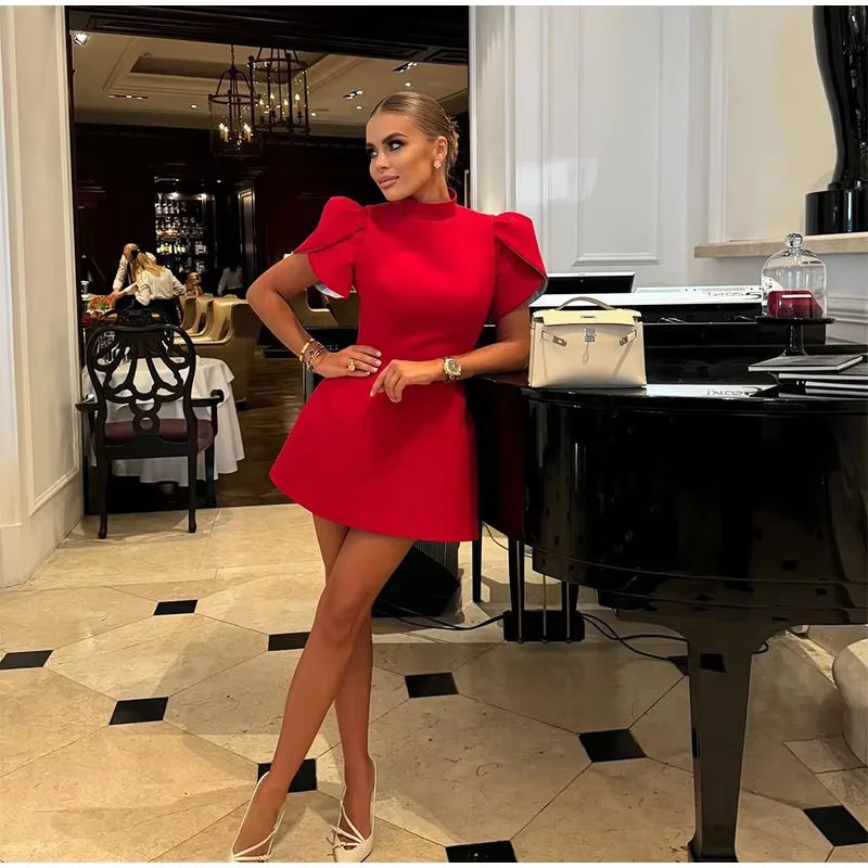 Elegant Womens Luxury Hollow Out Red Bow Casual Mini Dress Bow Evening Party Formal Short Dresses New Black White Gowns Street