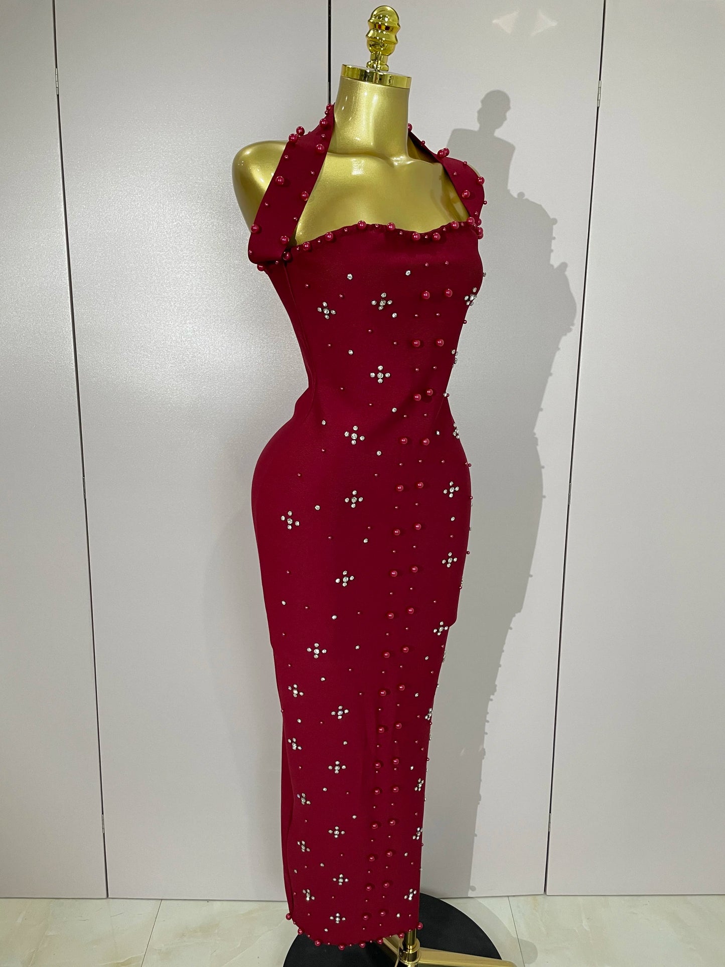 2025 Luxury Shining Diamonds Pearls Sleeveless Bodycon Bandage Long Dress Women Celebrate Evening Party Elegant Birthday Gowns