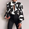 Spring Women Sexy Backless Hollow Print Shirts Tops 2024 Casual Stand Long Sleeve Office Lady Blouses Fashion Party Crop Top