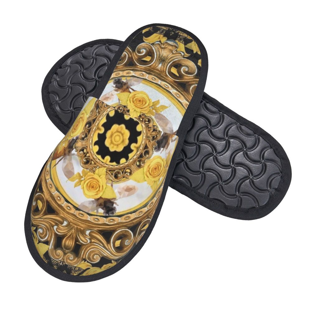 Custom Queen Of Absolutely Everything Gold Baroque Soft Memory Foam House Slippers Women Comfy Warm Anti-skid Sole Slipper