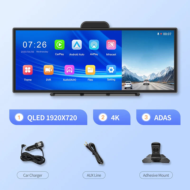 New Imagebon 11.4″ H70 Pro 4K ADAS QLED In-cell Display Car DVR Wireless CarPlay & Android Auto Night Vision AUX FM Dash Camera