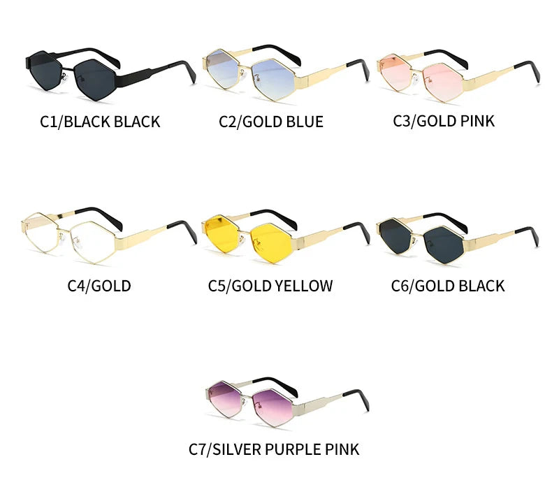 Polygonal Luxury Sunglasses Women Brand Fashion Rhombus Sun Glasses Woman 2024 Retro Vintage Metal Diamond Shades Eyewear