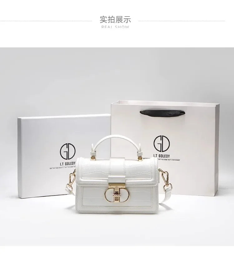 Luxury Designer Bags with High Quality Alligator Printing Leather and Delicate Metal Design Women's Portable Shoulder Bag