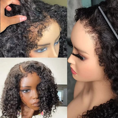 Curly Bob Wigs Human Hair Lace Frontal Wig 13x4 Transparent Black Lace Front Wig Human Hair Wigs 4x4 Bob Curly With Edged Wigs