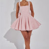 Mozision Sequins Bow Backless Sexy Mini Dress For Women Robe Fashion Square Collar Sleeveless High Waist A-line Club Dress