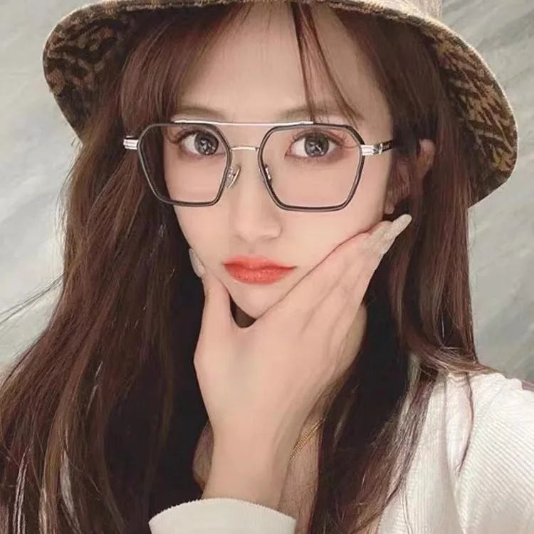 NEW Double Bridge Square Anti-blue Light Glasses Women Men Vintage Transparent Computer Glasses Oversize Frame Eyeglasses