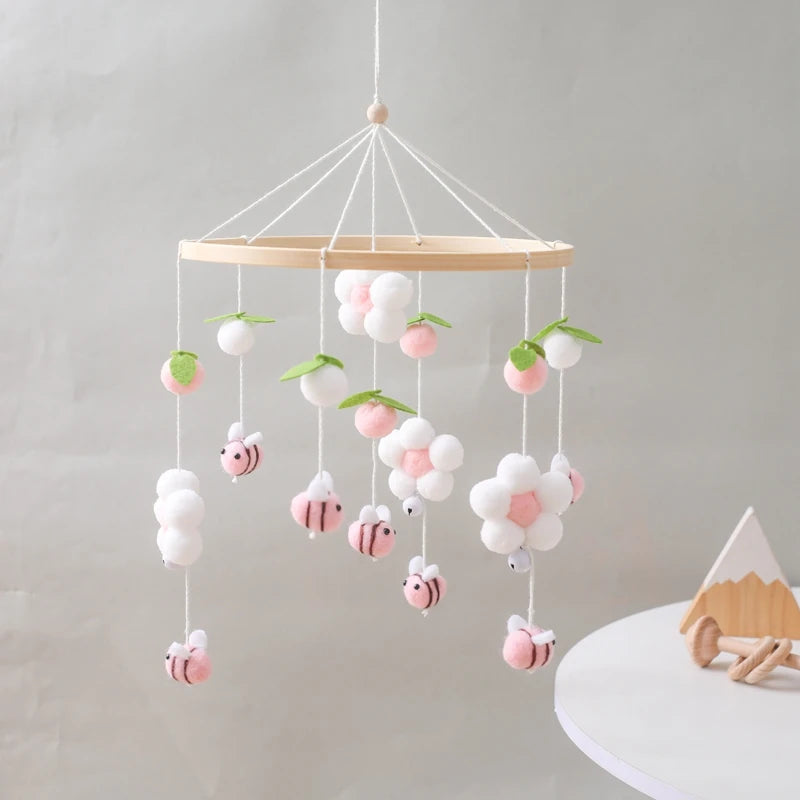 Baby Crib Mobile Bed Bell Rattle Toys Wooden Crochet Stars Pendant Bed Bell Toys Newborn Comfort Crib Bracket Hanging Toys Gifts