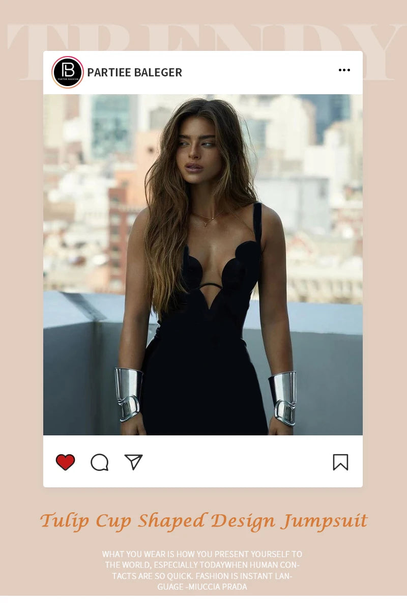 Black Sleeveless V-Neck Bandage Bodice Jumpsuit with Cut - Out Detail - Date Evening & Cocktail Party Outfit