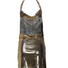 Sexy Sparkly Dress Halter V Neck Cami Mini Bodycon Club Party Dress Glitter Sleeveless High Slit Dress