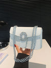 Crocodile Embossed Shoulder Bags For Women Flap PU Leather Fashion Rhinestone Decor Small Square Crossbody Bag Designer Handbag