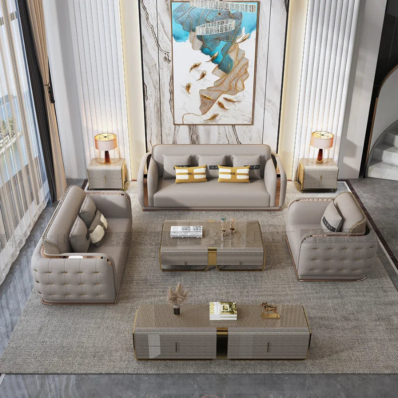 Luxury Fancy Living Room Sofa Genuine Leather Designer Italian Sofa Loveseat Single Canape Salon De Luxe Apartment Furniture