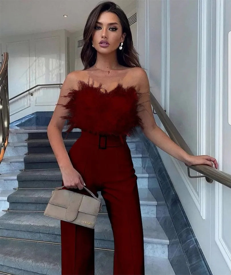 Women Sexy Jumpsuit Breast Wrap Spring Summer Fashion Female Elegant White Empire Casual Straight Long Jumpsuits